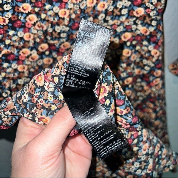 Top Shop Womens Floral V-Neck Long Sleeve Ruffle Mini A-Line Dress Black Size 8 - Picture 9 of 11